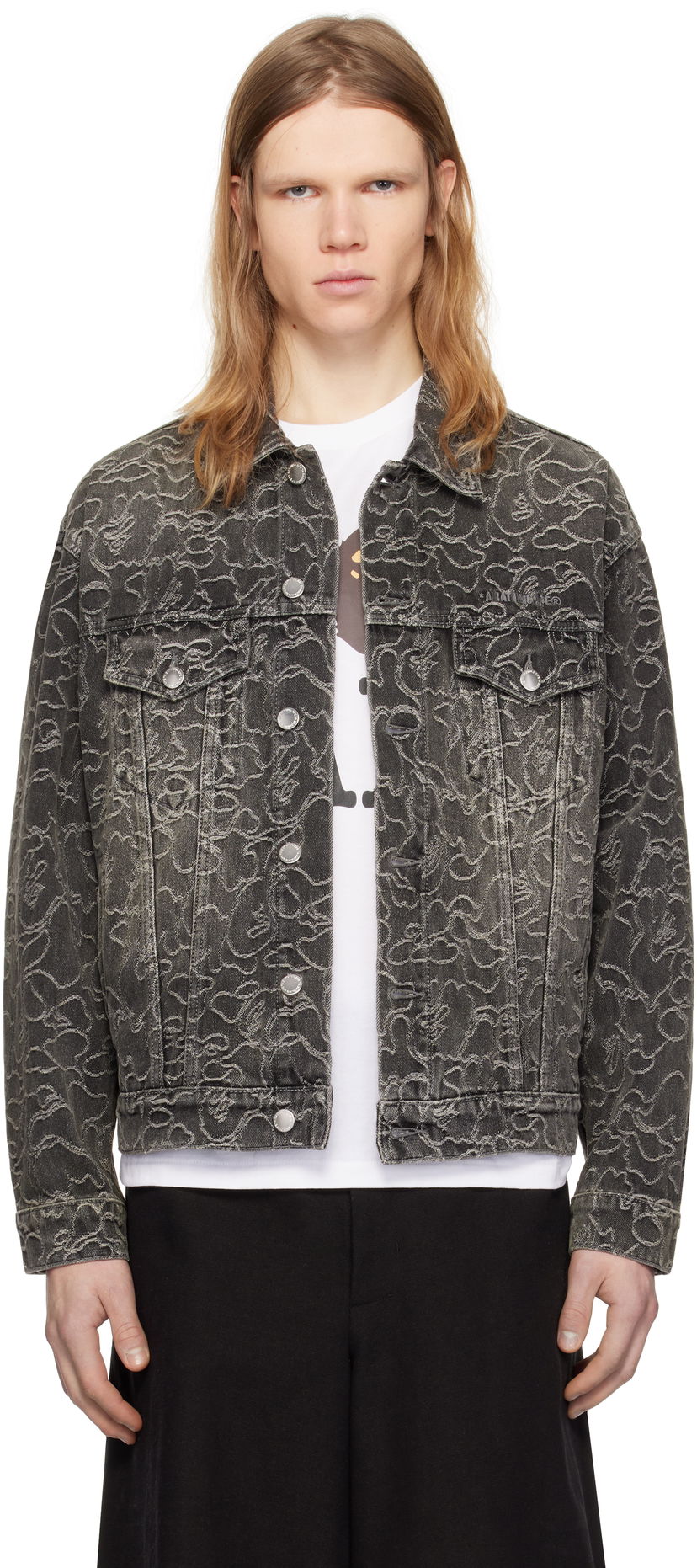 Bomberjacka BAPE Line Camo Jacquard Denim Jacket Svart | 001LJK801326M