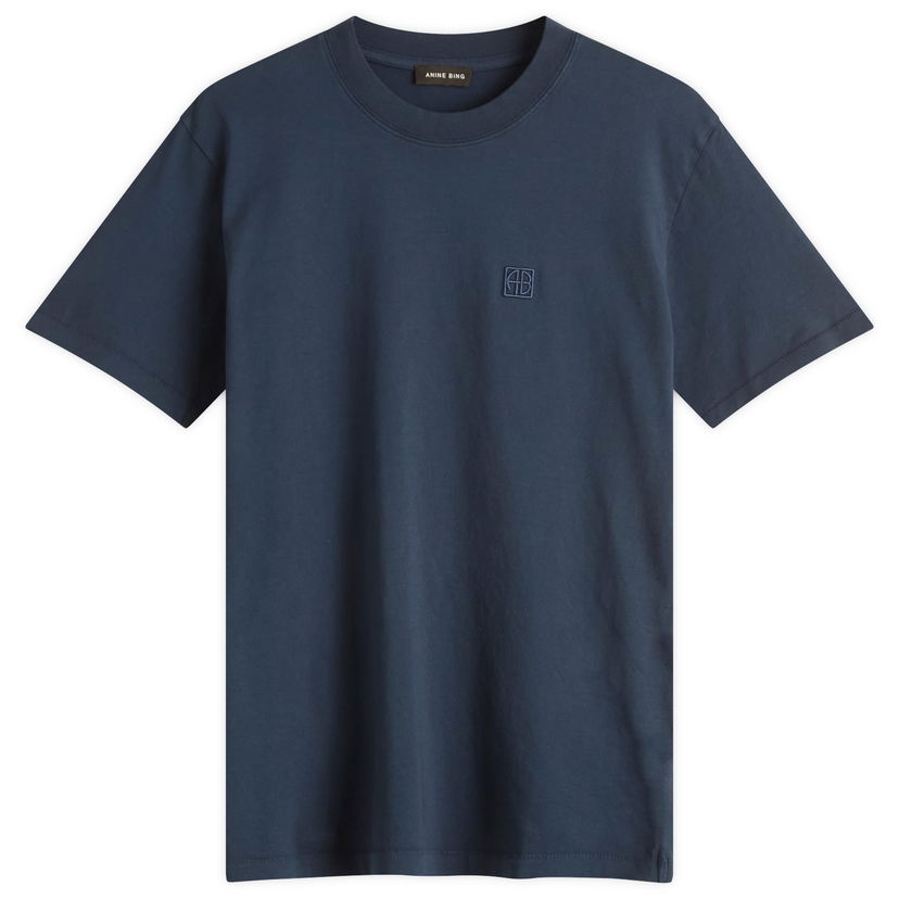 T-shirt Anine Bing Lili Framed Monogram T-Shirt, Size Large Mörkblå | A-08-11206-BEL26