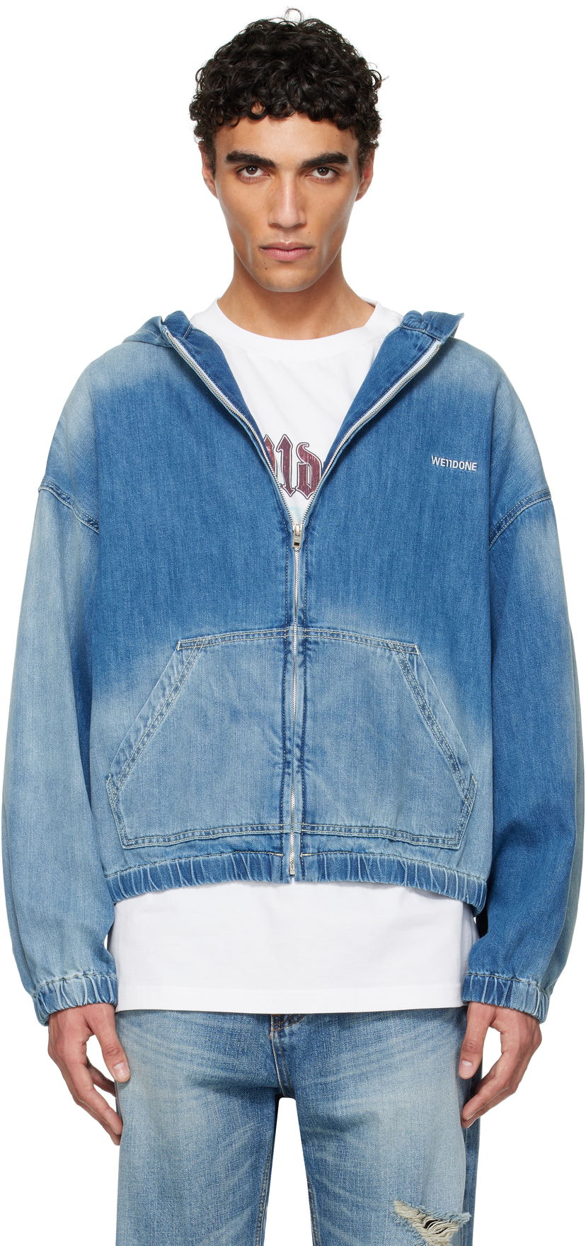 Jacka We11done We11done Zip-Up Denim Hoodie Blå | WD-DJ1-25-317-U-BL