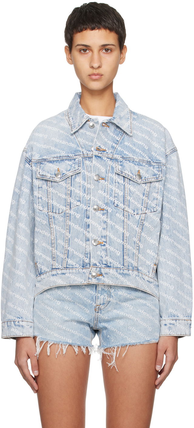 Jacka Alexander Wang Falling Back Allover-Logo Denim Jacket Blå | 4DC2202756