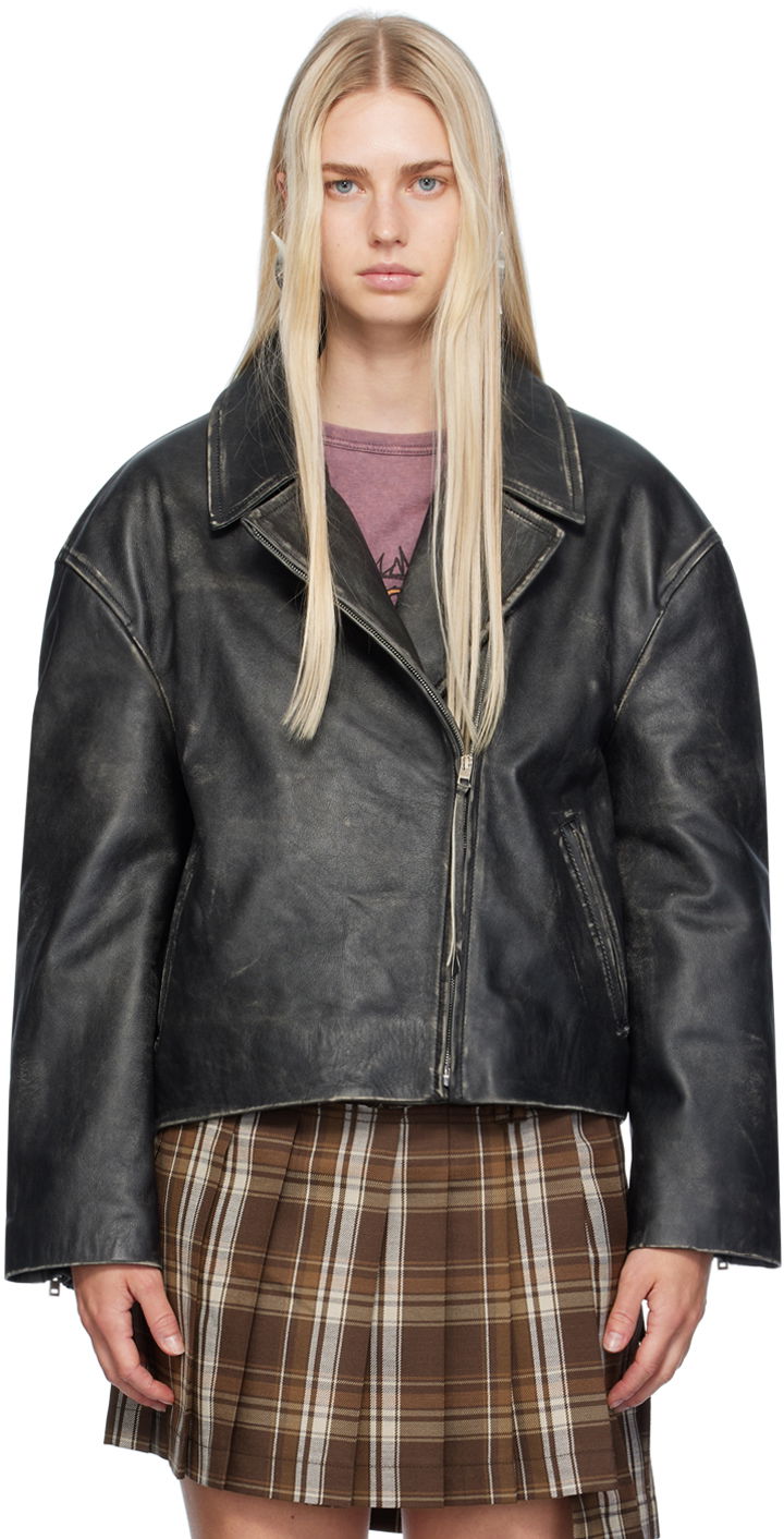 Jacka Acne Studios Studios Distressed Leather Jacket Svart | A70183-