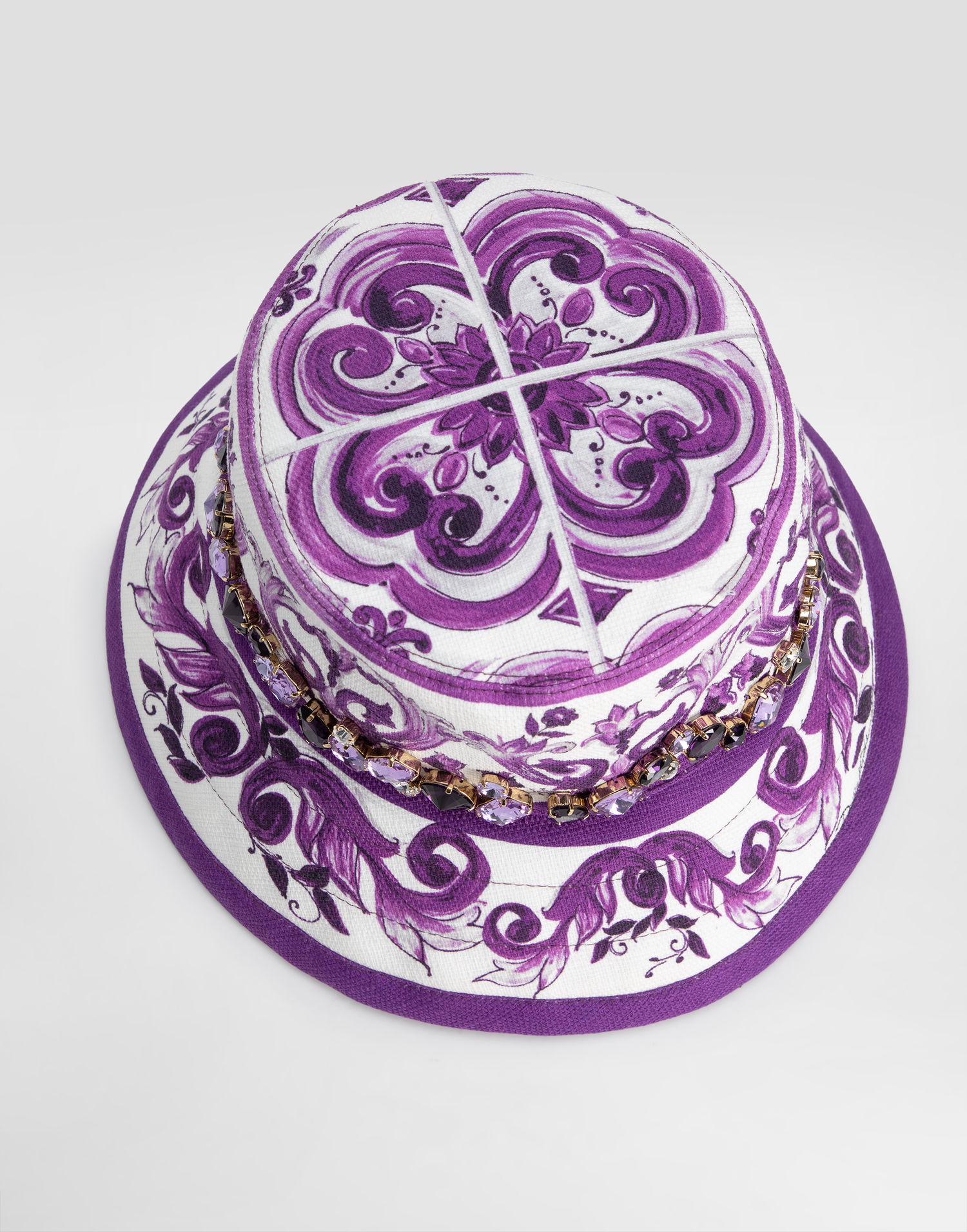 Hatt Dolce & Gabbana Dolce & Gabbana Majolica-Print Bucket Hat with Jewels Purpur | FH671ZFPFSUIP3TN, 1