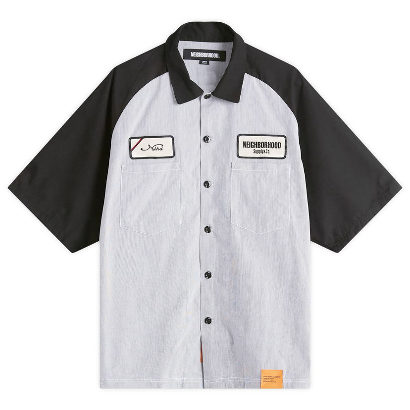 Skjorta Neighborhood Neighborhood Classic Stripe Short Sleeve Work Shirt, Size Large Vit | 251TSNH-SHM04-BLK