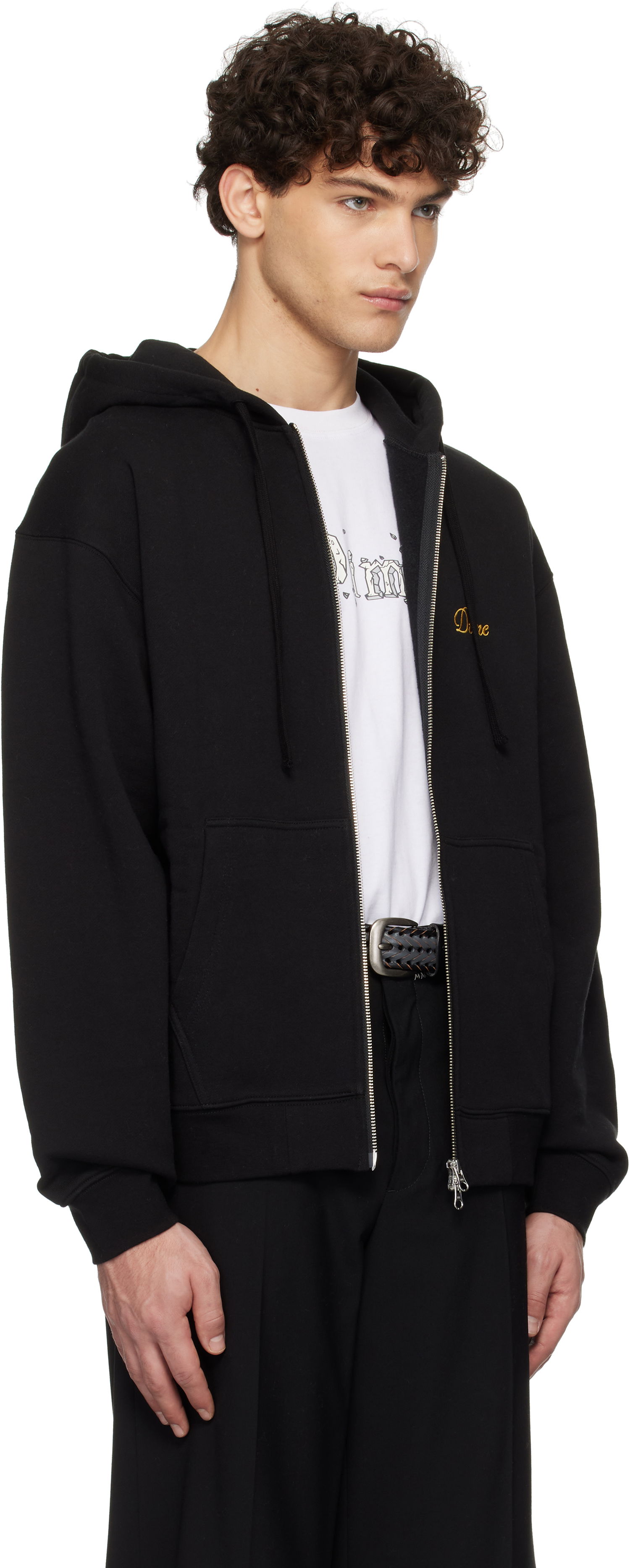 Sweatshirt Dime Cursive Logo Zip-Up Hoodie Svart | DIMEHO2453BLK, 1
