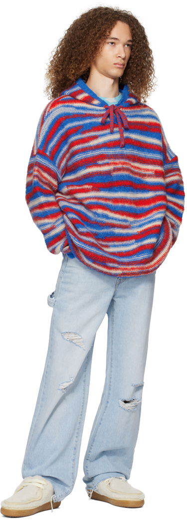 Sweater ERL ERL Striped Knit Hoodie Röd | ERL07N015, 3