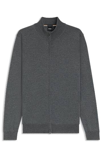 Sweater BOSS Virgin Wool Zip-Up Cardigan with Embroidered Logo Grå | 50476347
