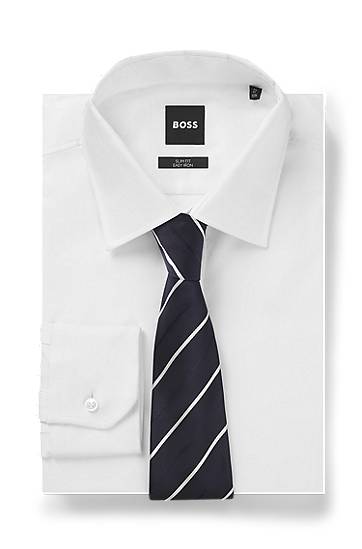 Tillbehör BOSS Silk Blend Tie with Diagonal Stripe Mörkblå | 50550914, 1