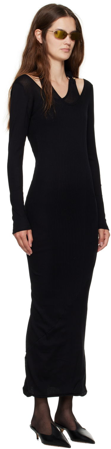 Klä Jean Paul Gaultier Jean Paul Gaultier Ribbed Twisted Double Layer Piercing Midi Dress Svart | 25/03-W-DR014-J000-00, 1