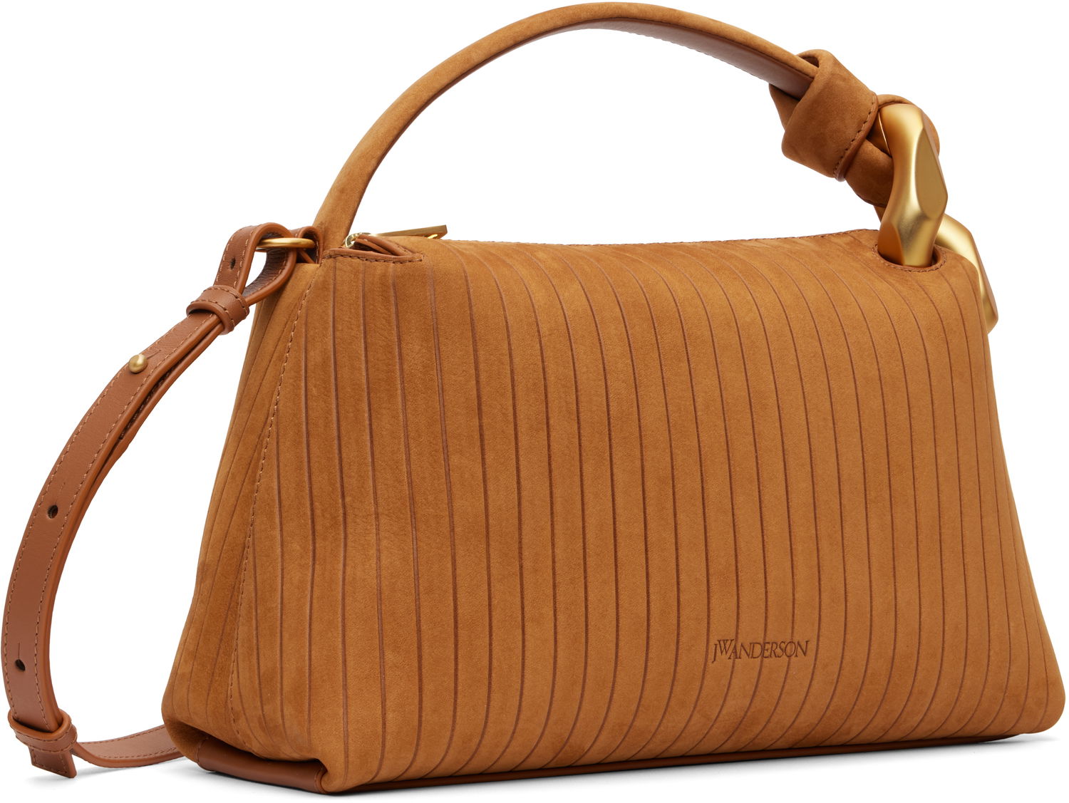 Axelväska JW Anderson The JWA Corner Pleated Suede Shoulder Bag with Sculptural Chain Handle Brun | HB0755-LA0375, 1