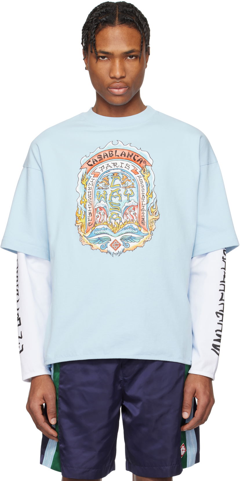T-shirt Casablanca Casablanca 'Casa Way' Skate Double Layer T-Shirt Blå | MS25-JTP-348-01