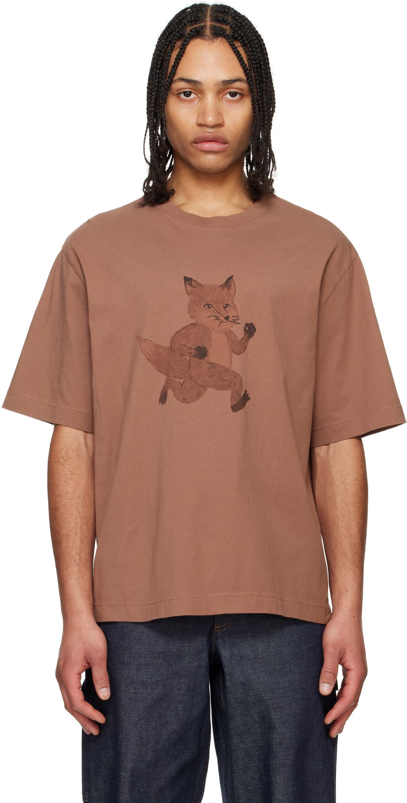 T-shirt MAISON KITSUNÉ Maison Kitsuné Speedy Fox Print Oversize T-Shirt Brun | OM00109KJ0008