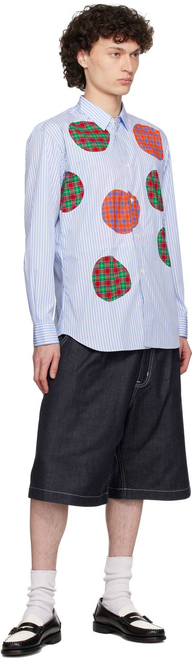 Skjorta Comme des Garçons Comme des Garçons Stripe Poplin & Check Shirt Blå | FO-B013-S25, 3