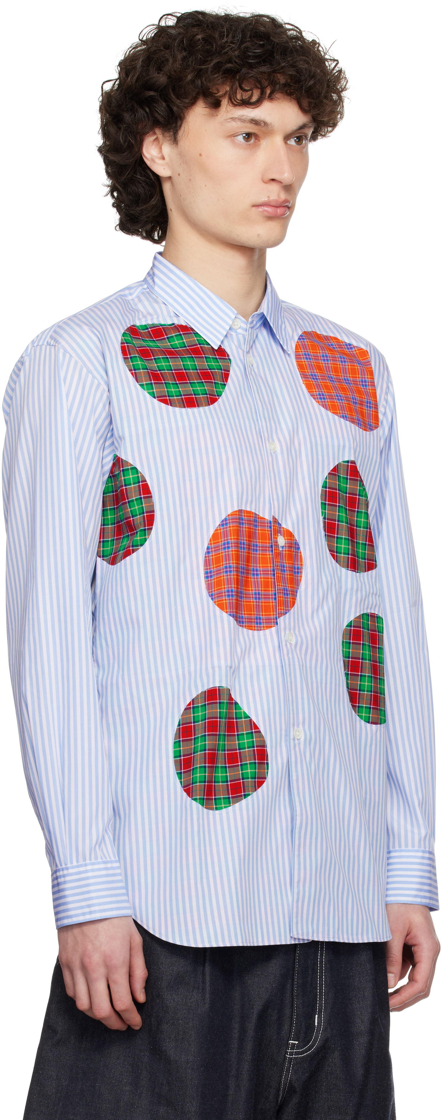 Skjorta Comme des Garçons Comme des Garçons Stripe Poplin & Check Shirt Blå | FO-B013-S25, 1