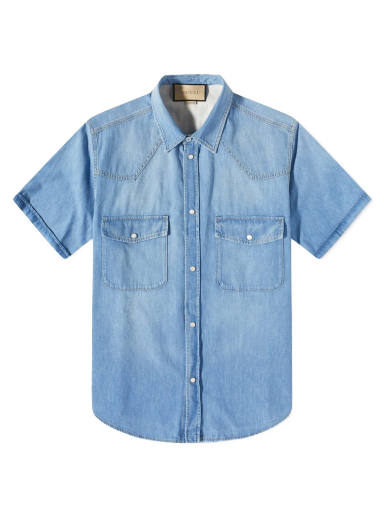 Skjorta Gucci Short Sleeve Denim Shirt Blå | 729938-XDCC2-4447