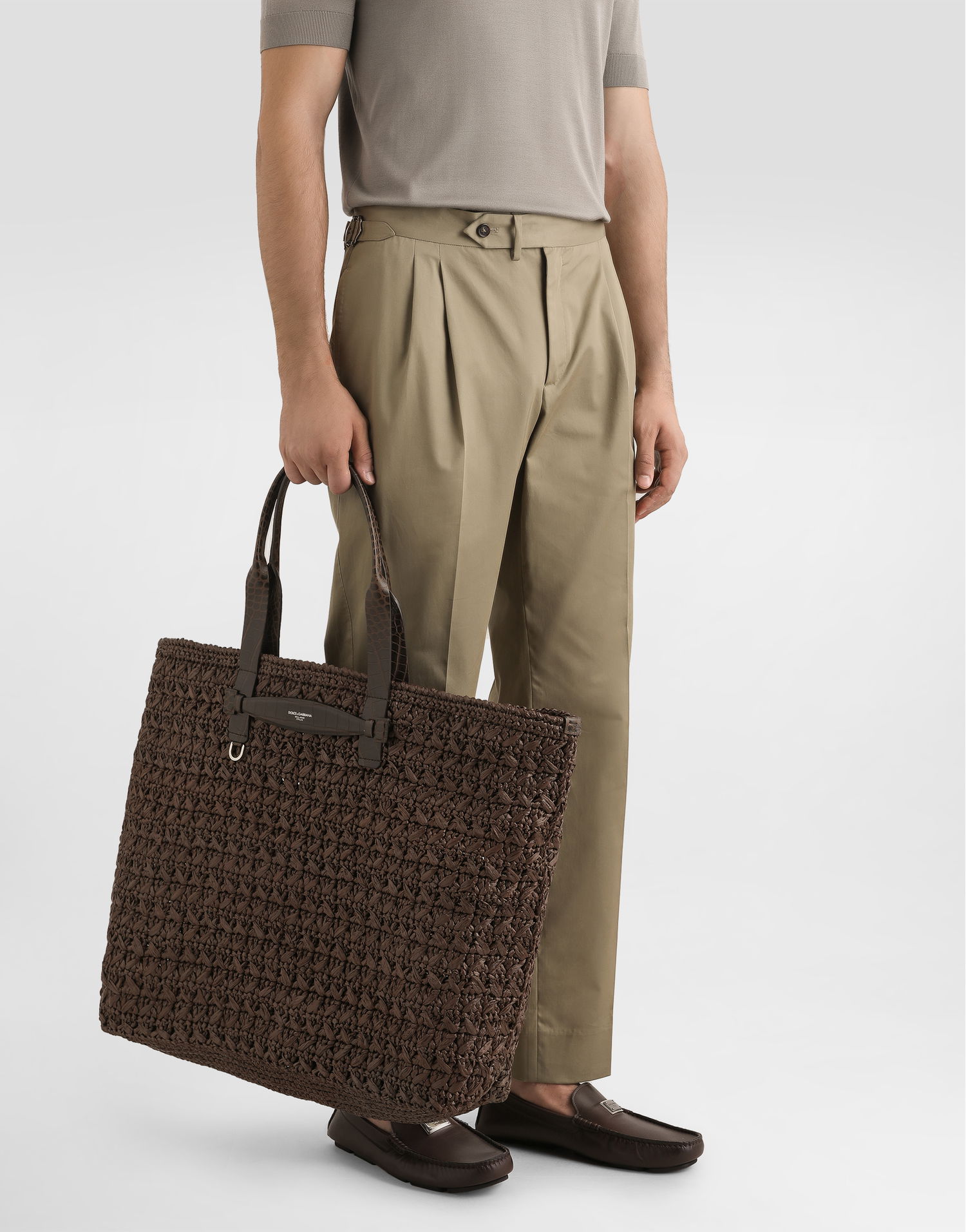 Tygpåse Dolce & Gabbana Dolce & Gabbana Raffia Crochet Shopper with Crocodile Embossed Handles Onesize Brun | BM2453A9N968C895, 1