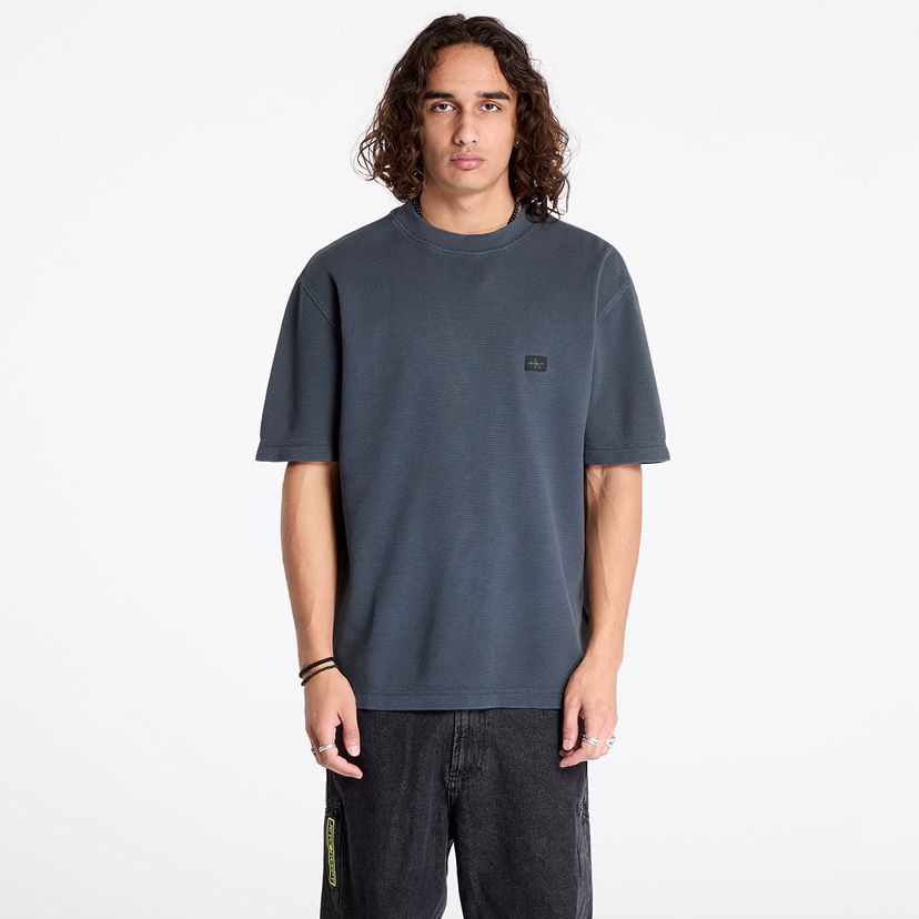 T-shirt CALVIN KLEIN Waffle Woven Label Tee Black Svart | J30J326457 BAN