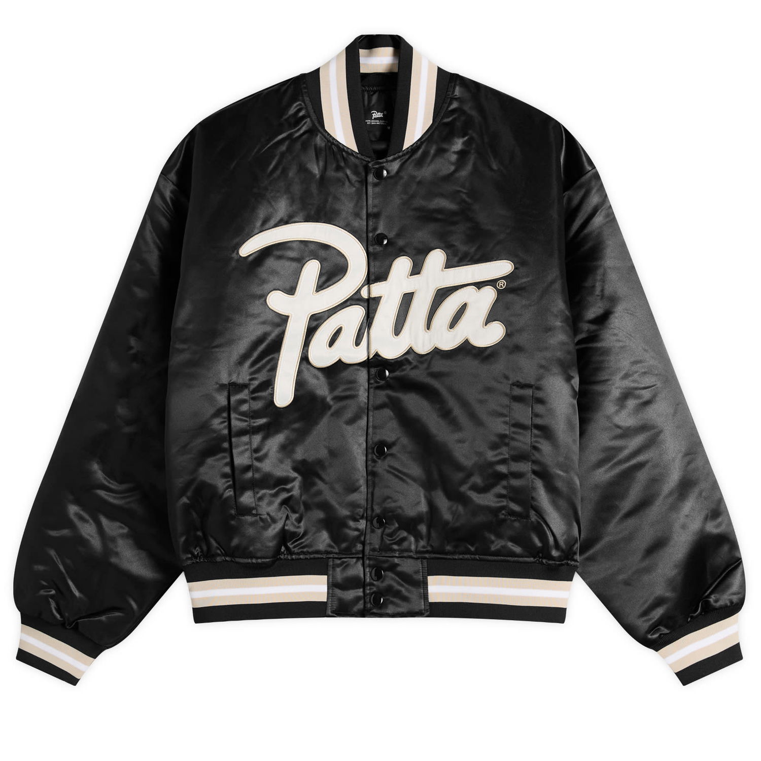 Bomberjacka Patta Patta Script Logo Satin Varsity Jacket, Size Small Svart | POC-AW25-5000-348-0016-001, 1