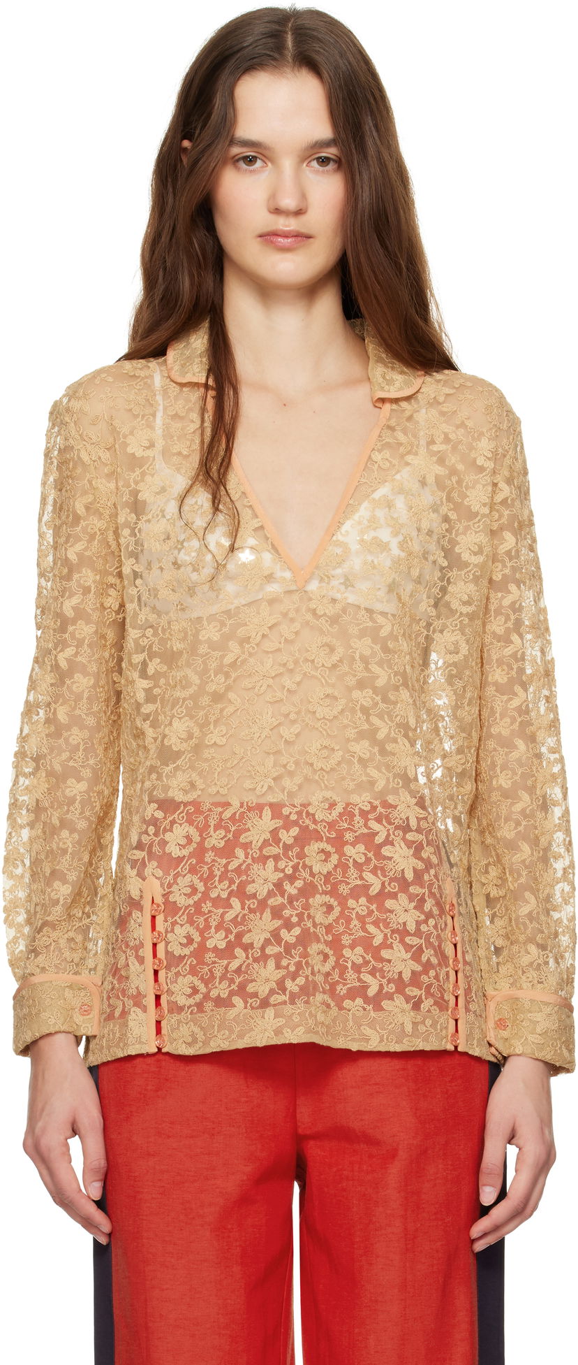 Skjorta Bode Lace Blouse Beige | WRF24SH005