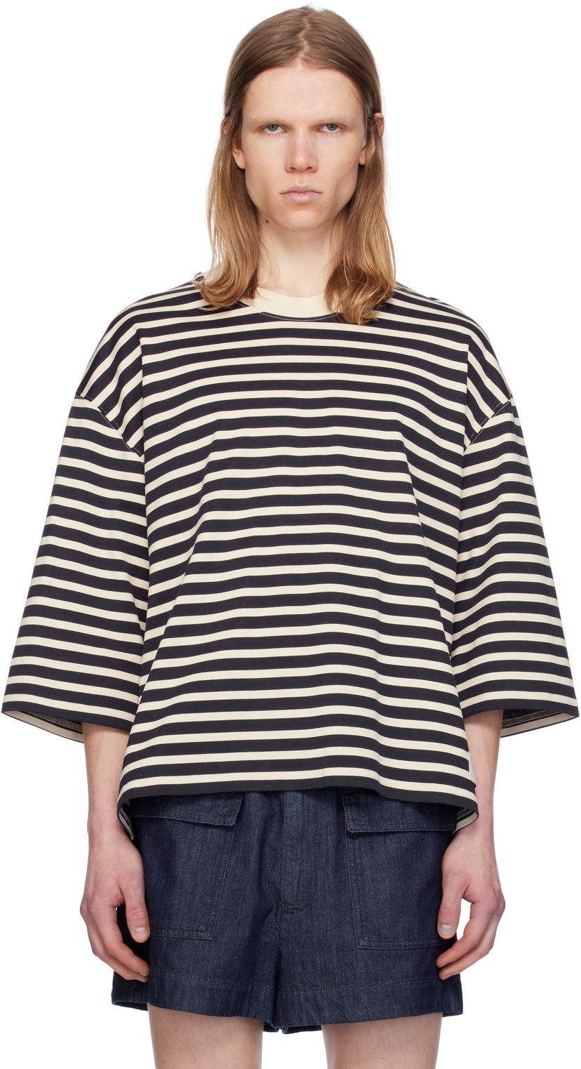 T-shirt AMI AMI Paris Loose Fit Striped T-Shirt Svart | UTS056.JE0121