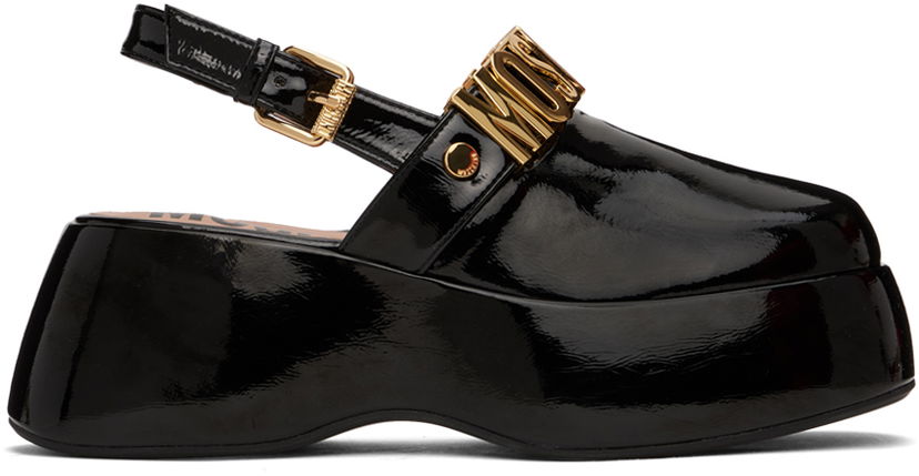 Tillbehör Moschino Moschino Maxi Lettering Wedge Mules Svart | MA10307I1I MH5 000
