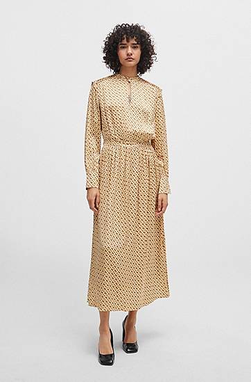 Klä BOSS Monogram Print Silk-Blend Dress Beige | 50509345, 1