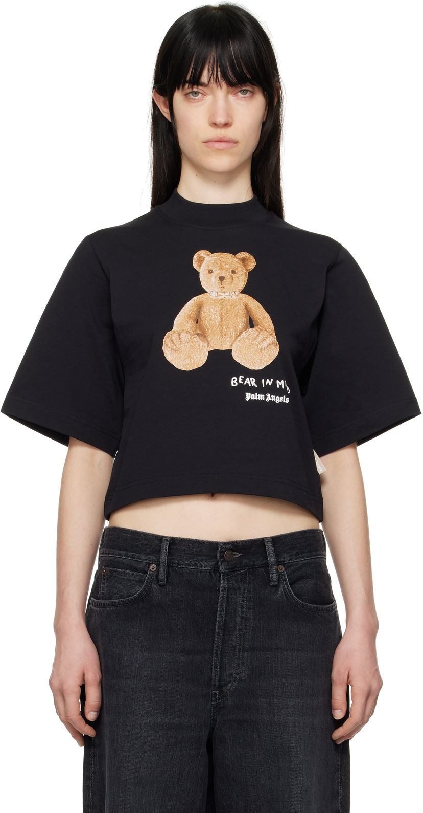 Crop top Palm Angels Palm Angels 'Bear In Mind' Cropped T-Shirt Svart | PWAA020S25JER0051060