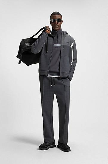 Sweatshirt BOSS Regular-fit Zip-up Hoodie in Quilted Jacquard Grå | 50543130, 1