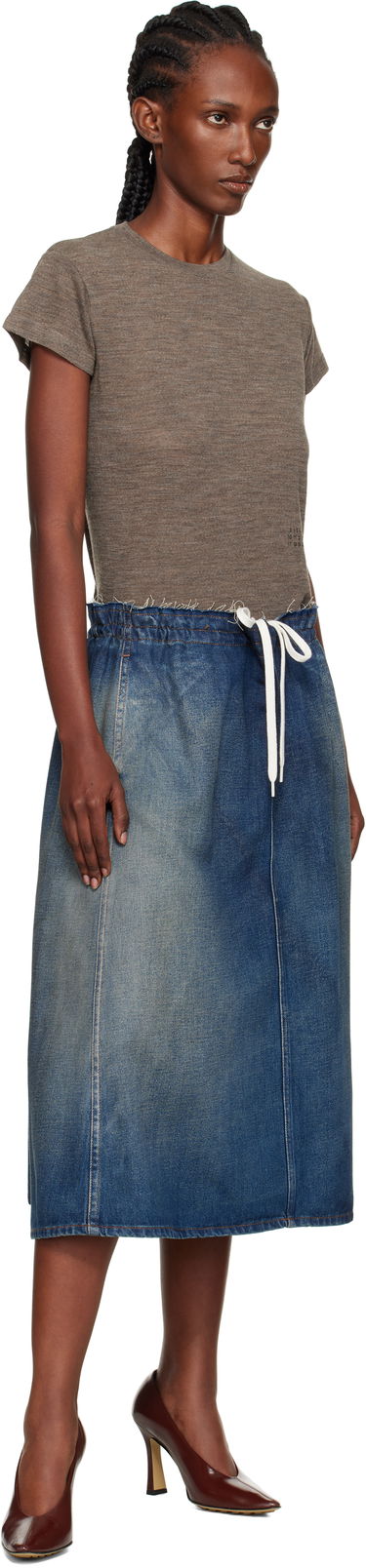 Kjol Maison Margiela MM6 Maison Margiela Drawstring Denim Midi Skirt Blå | S52MI0023 M30017, 3