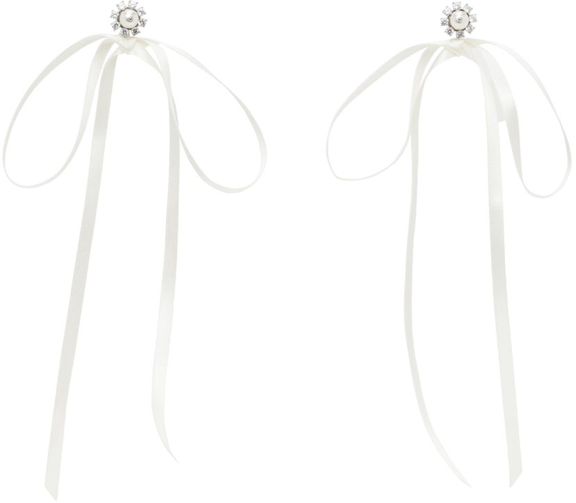 Örhängen Simone Rocha Simone Rocha Double Ended Daisy Bow Ribbon Earrings Vit | ERG497 0906