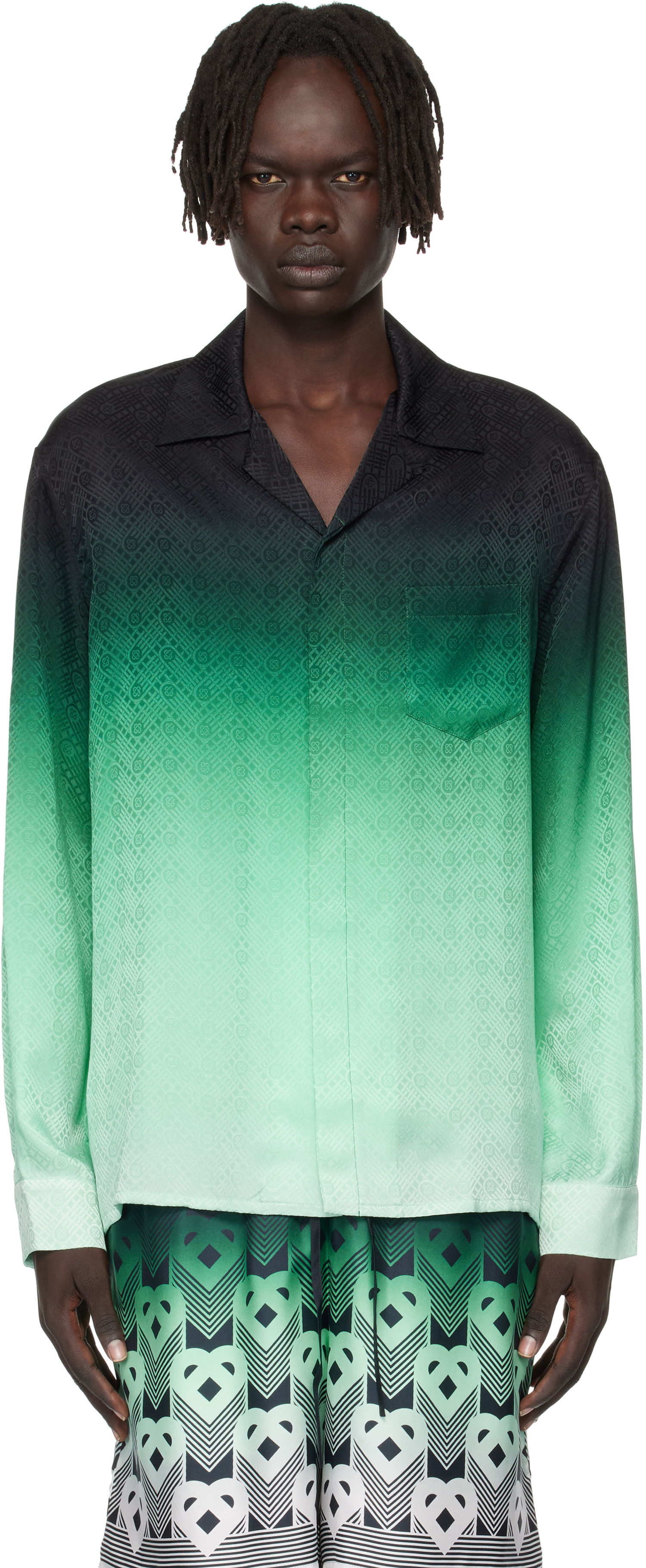 Skjorta Casablanca Casablanca Ping Pong Silk Long Sleeve Shirt Grön | U-MPF25-SH-006-03, 0