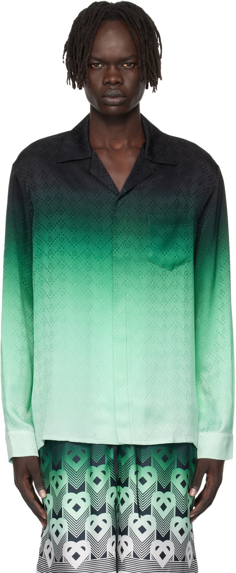 Skjorta Casablanca Casablanca Ping Pong Silk Long Sleeve Shirt Grön | U-MPF25-SH-006-03