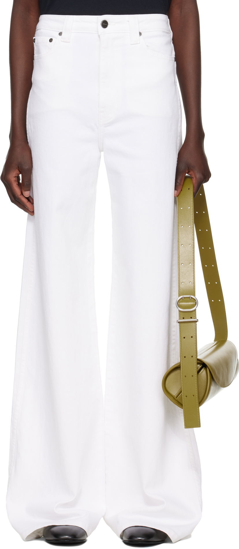 Jeans Khaite Dane High-Waisted Wide-Leg Flared Stretch Jeans Vit | 1170902100