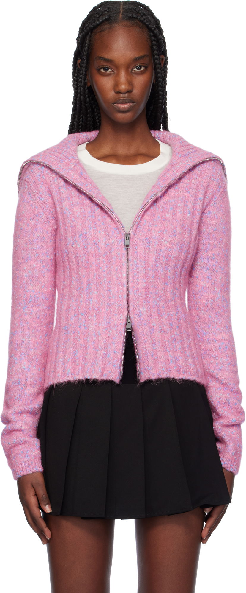 Sweater GANNI Speckled Knit Zip Cardigan Rosa | K2331