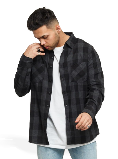Skjorta Urban Classics Checked Flanell Shirt Svart | tb297 grey