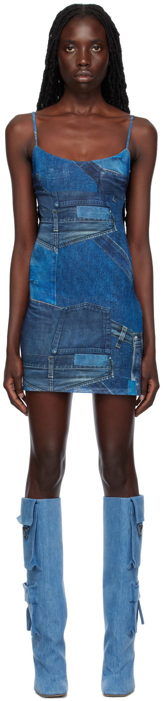 Klä Miaou Miaou Anya Denim Print Mini Dress Blå | 5026PM1DEN