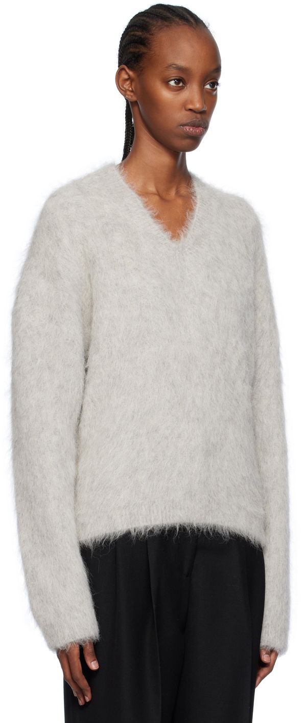 Sweater TOTEME Petite V-Neck Sweater Grå | 241-WRT1032-YA0013, 1