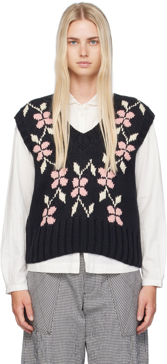 Väst YMC YMC Heidi Floral Knit Vest Svart | Q8WMA