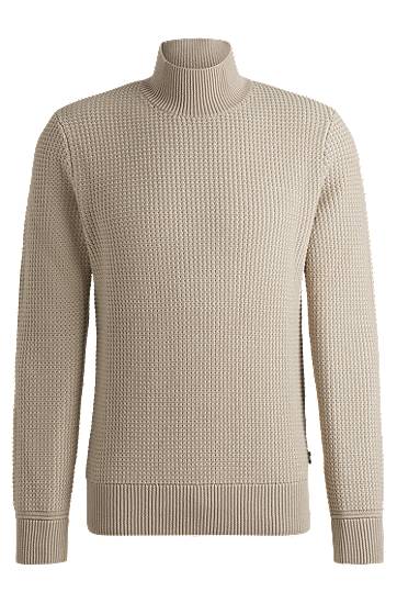 Sweater BOSS Mock-Neck Cotton-Blend Sweater Beige | 50526833