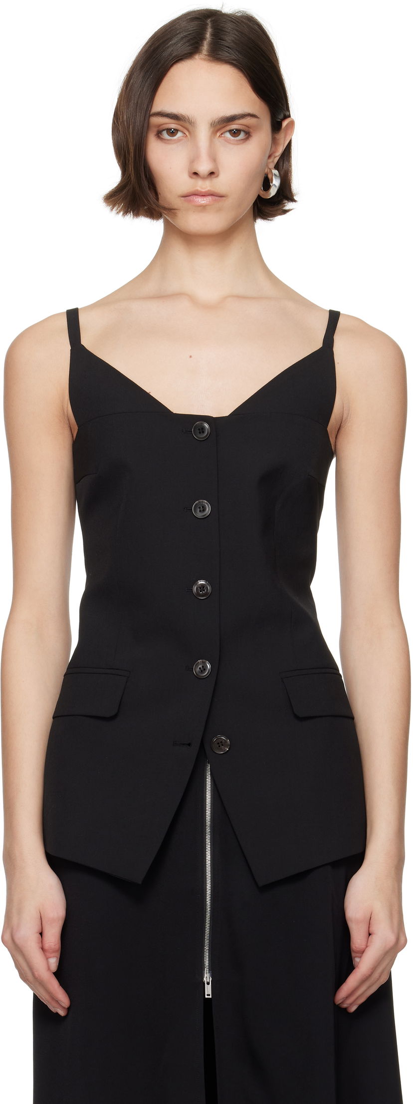 Väst Nanushka Nanushka Cinda Sleeveless Button-Up Top Svart | NW25SSTP25299