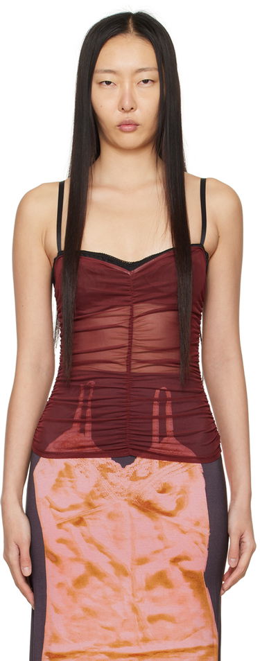 Linne Miaou Miaou Renzo Ruched Mesh Tank Top Röd | 7064PM1RUS, 0