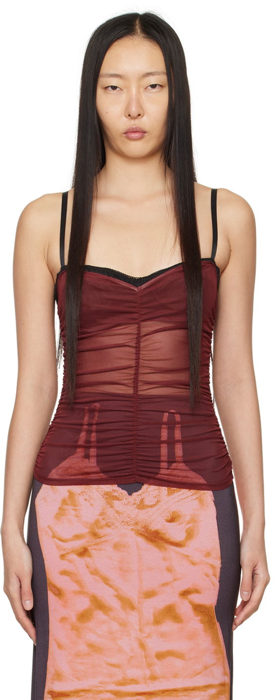 Linne Miaou Miaou Renzo Ruched Mesh Tank Top Röd | 7064PM1RUS