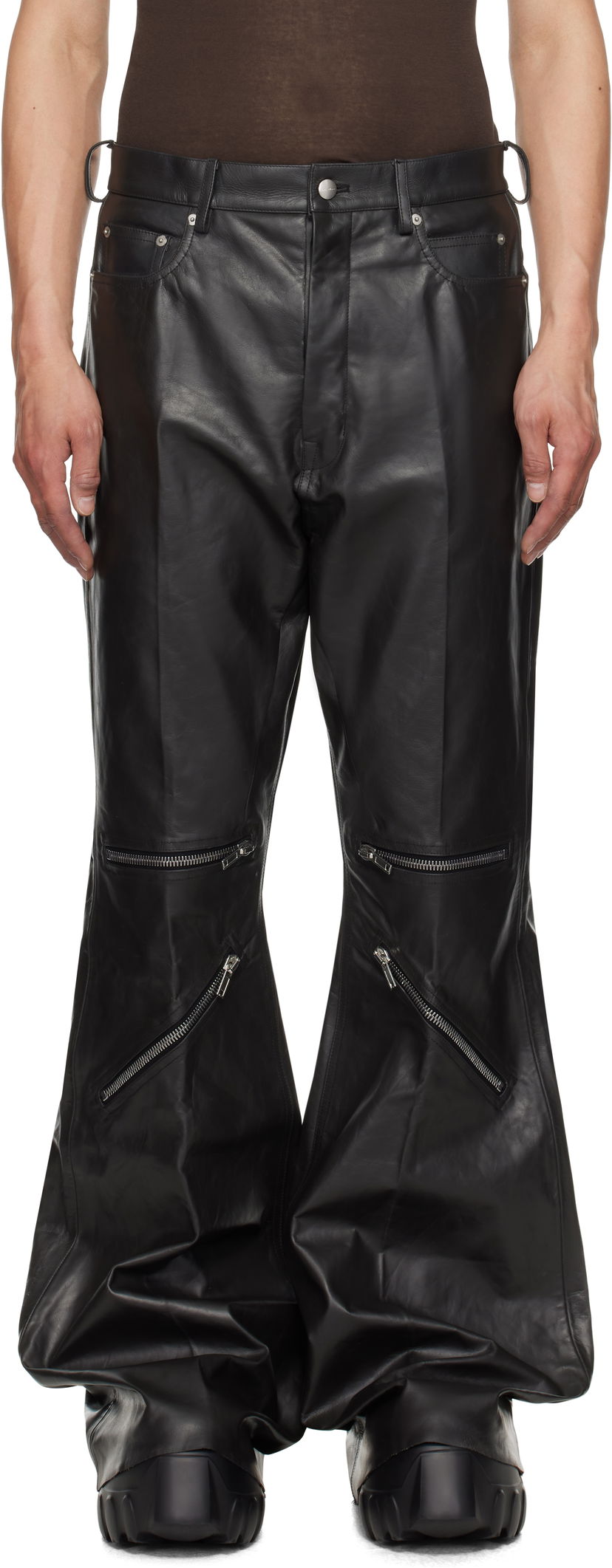Byxor Rick Owens Rick Owens Hollywood Bolan Cargo Leather Pants Svart | RU01E5336 LTP
