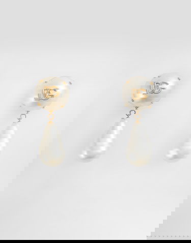 Örhängen Dolce & Gabbana Teardrop Pearl Earrings with Logo Metallisk | WER2E3W1111W0111, 0