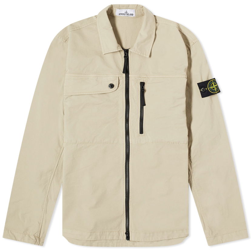 Jacka Stone Island Supima Cotton Twill Stretch-TC Zip Shirt Jacket Beige | 801510210-V0095