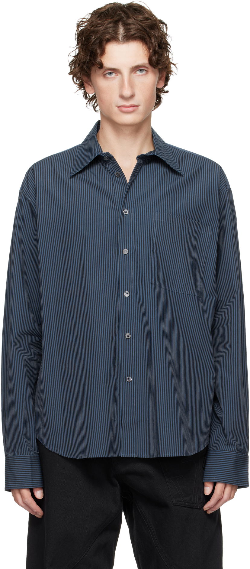 Skjorta JW Anderson Vertical Striped Long Sleeve Shirt Blå | SH0370-PG1414