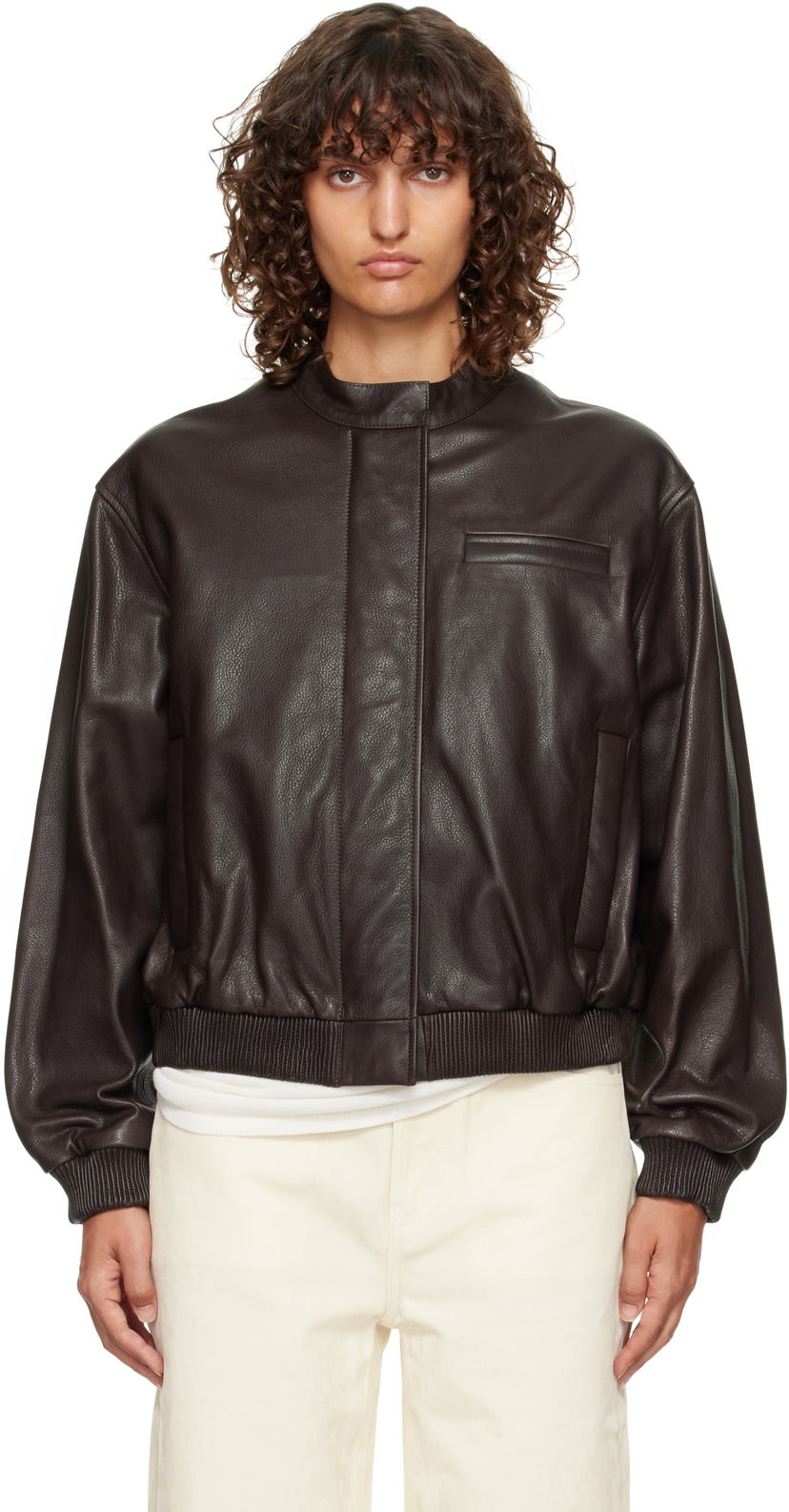 Bomberjacka Loulou de Saison Loulou de Saison Marlow Leather Bomber Jacket Brun | MARLOW