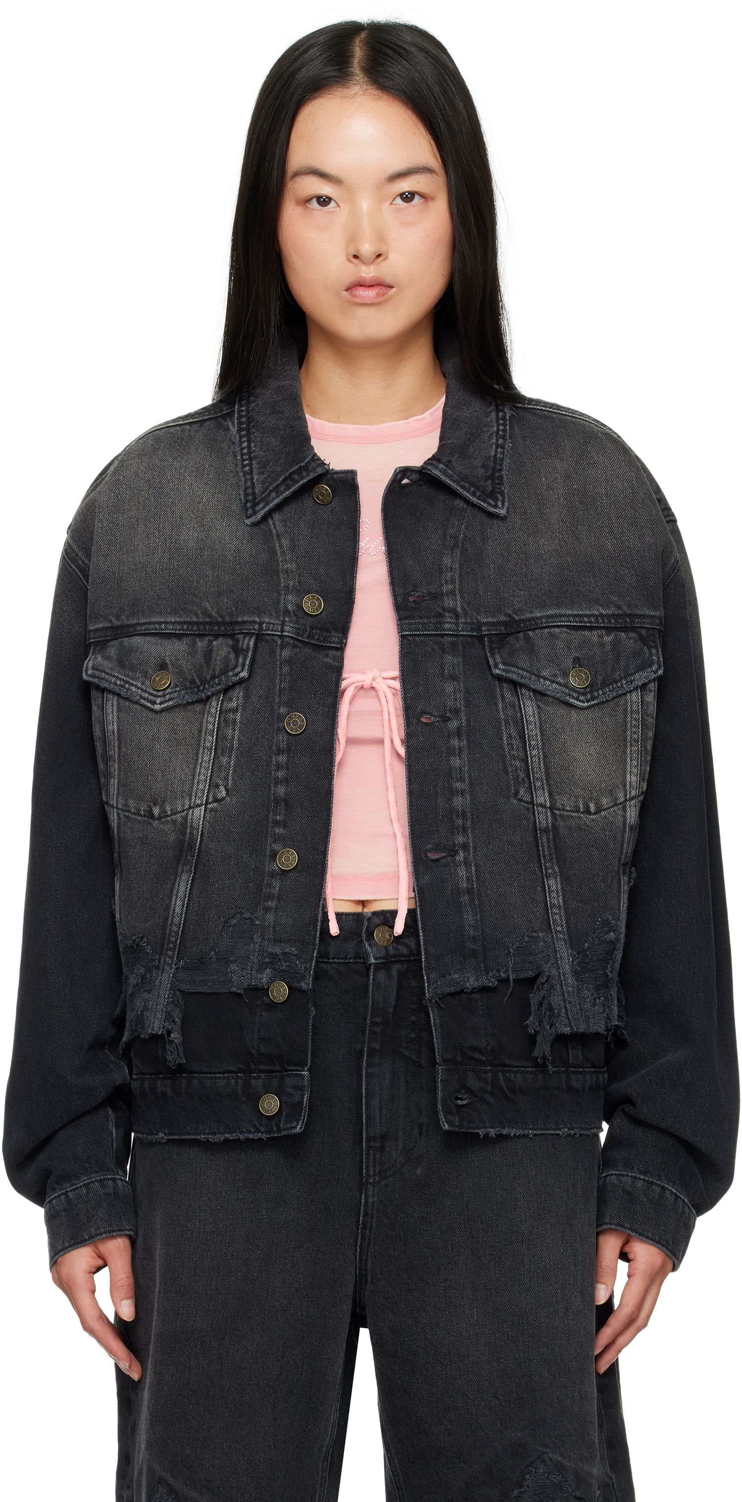Jacka GUESS Distressed Denim Jacket Svart | M4BN50D57F3, 0