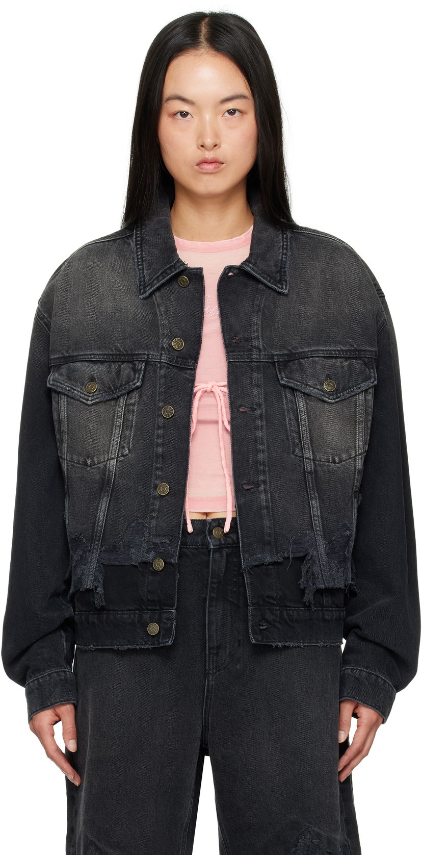 Jacka GUESS Distressed Denim Jacket Svart | M4BN50D57F3