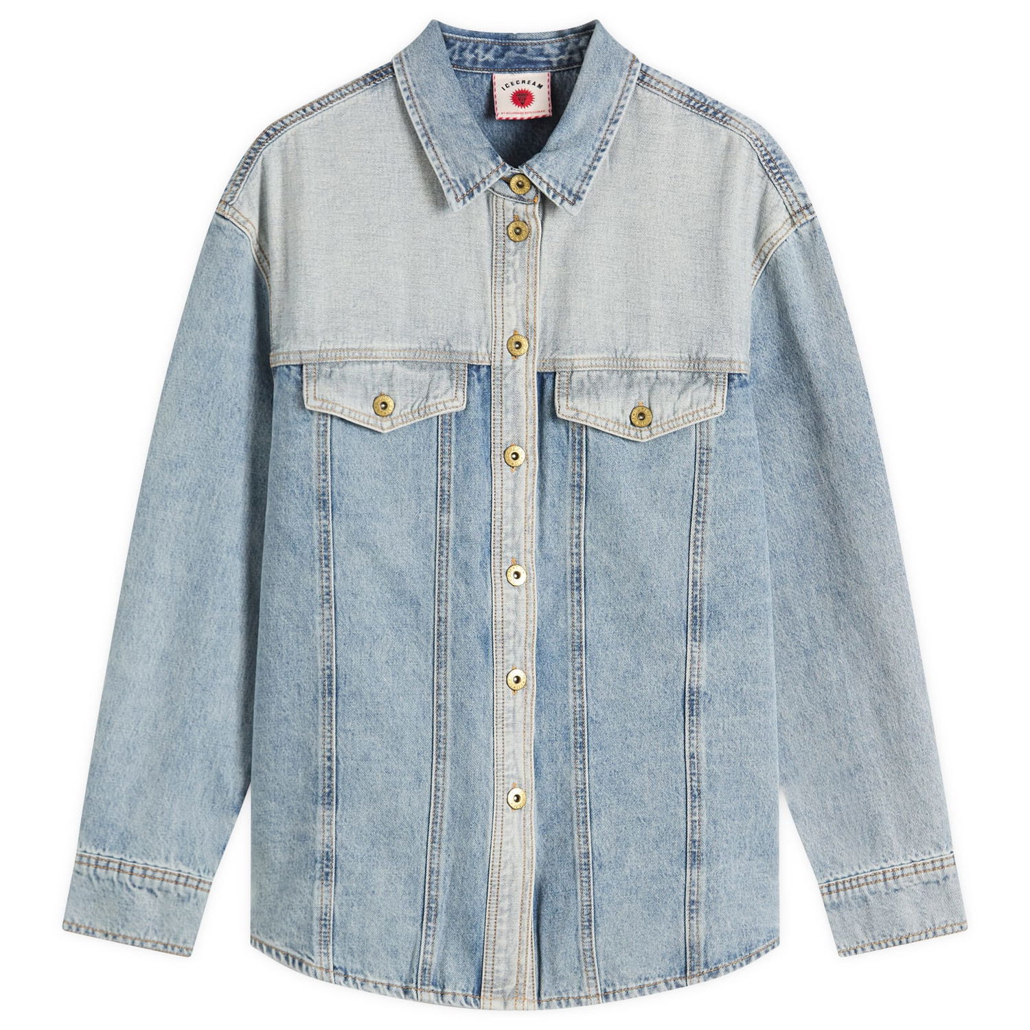 Skjorta BBC IceCream ICECREAM Appliqué Running Dog Denim Shirt, Size Large Blå | ICWW25304-LBL, 1