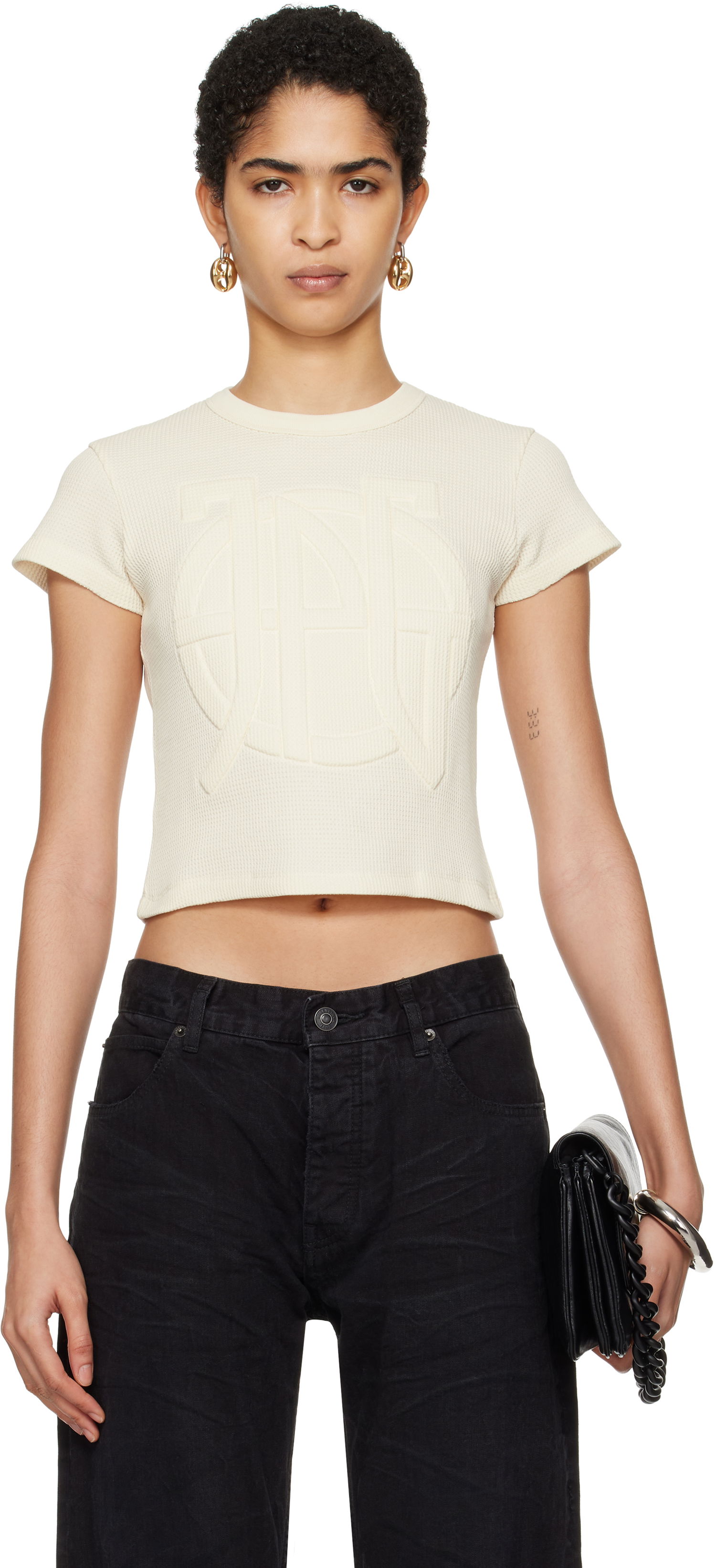 Crop top Jean Paul Gaultier Jean Paul Gaultier 'The JPG' Cropped T-Shirt Beige | 25/33-F-TS097E-J071-03, 0